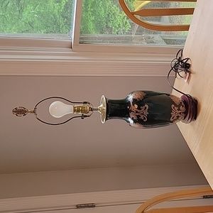 14" Chinese lamp dk green and gold cloisonne pattern